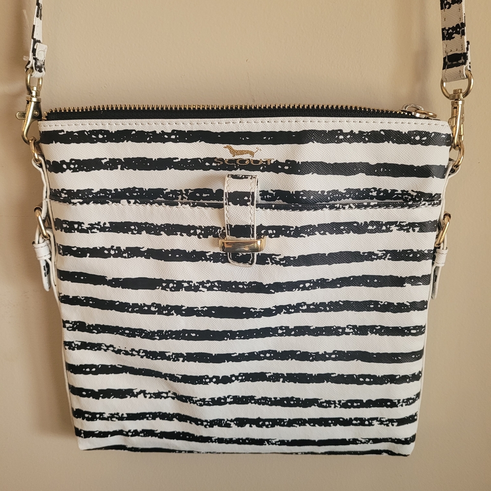 Black and White SCOUT Striped Crossbody Bag